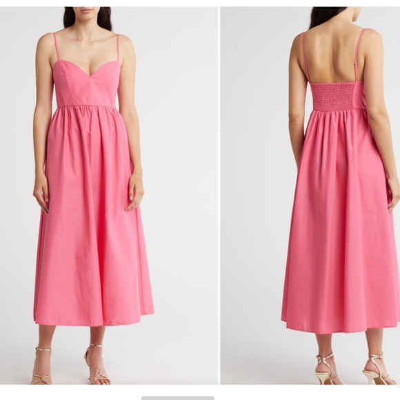 Steve Madden Dresses & Skirts - NWT Steve Madden Pink Sweetheart Neck Cotton Poplin Midi Dress